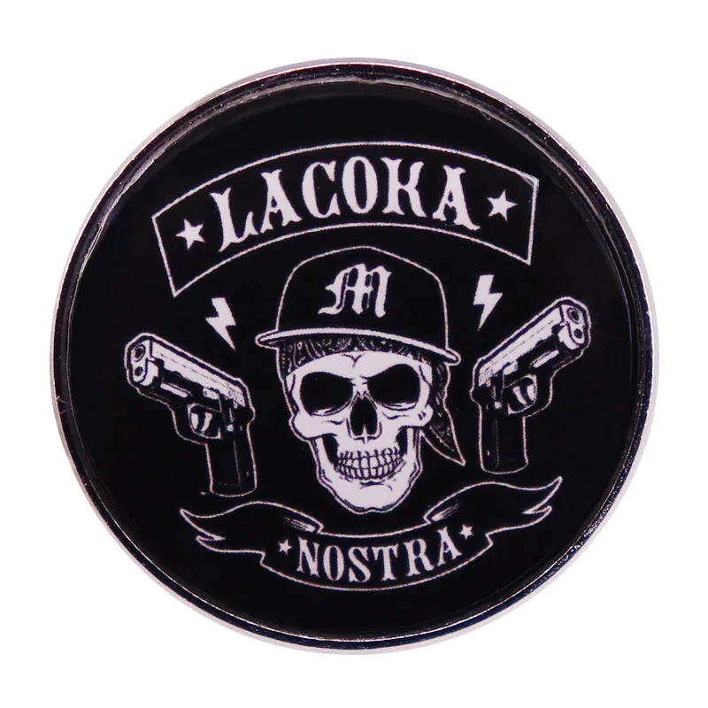 

La Coka Nostra Skull American Hip Hop Enamel Brooch Pin Jacket Lapel Metal Pins Brooches Badge Exquisite Jewelry Accessories