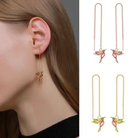 cute little bird crystal earrings for women korean piercing long tassel chain dangle drop earrings fashion jewelry