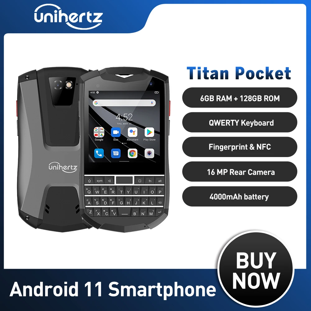 Enlarge Smartphone Android 11 6GB 128GB Unihertz Titan Pocket WERTY 3.1 inch Smartphone Dual SIM Dual Unlocked NFC Keyboard Cellphone