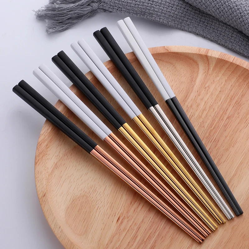 

5/6Pairs Chopsticks Stainless Steel Titanize Chinese Black Gold Chopsitcks Set Metal Chop Sticks Set Used For Sushi Dinnerware