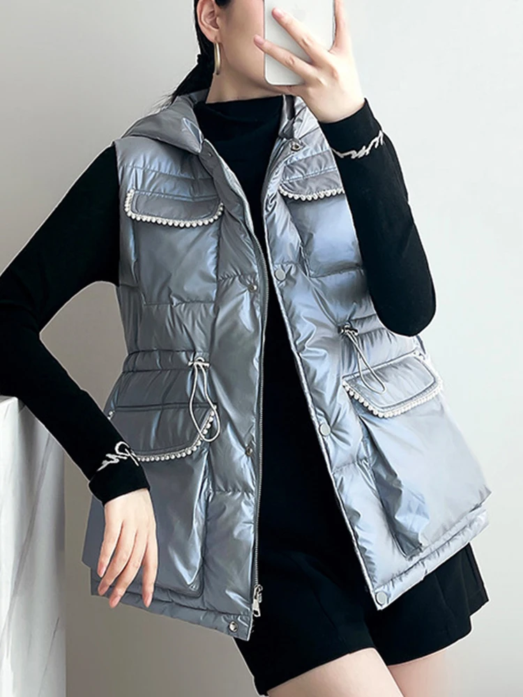 

Женский жилет с капюшоном Ailegogo, осенне-зимний свободный хлопковый жилет на молнии с карманами, теплый жилет без рукавов