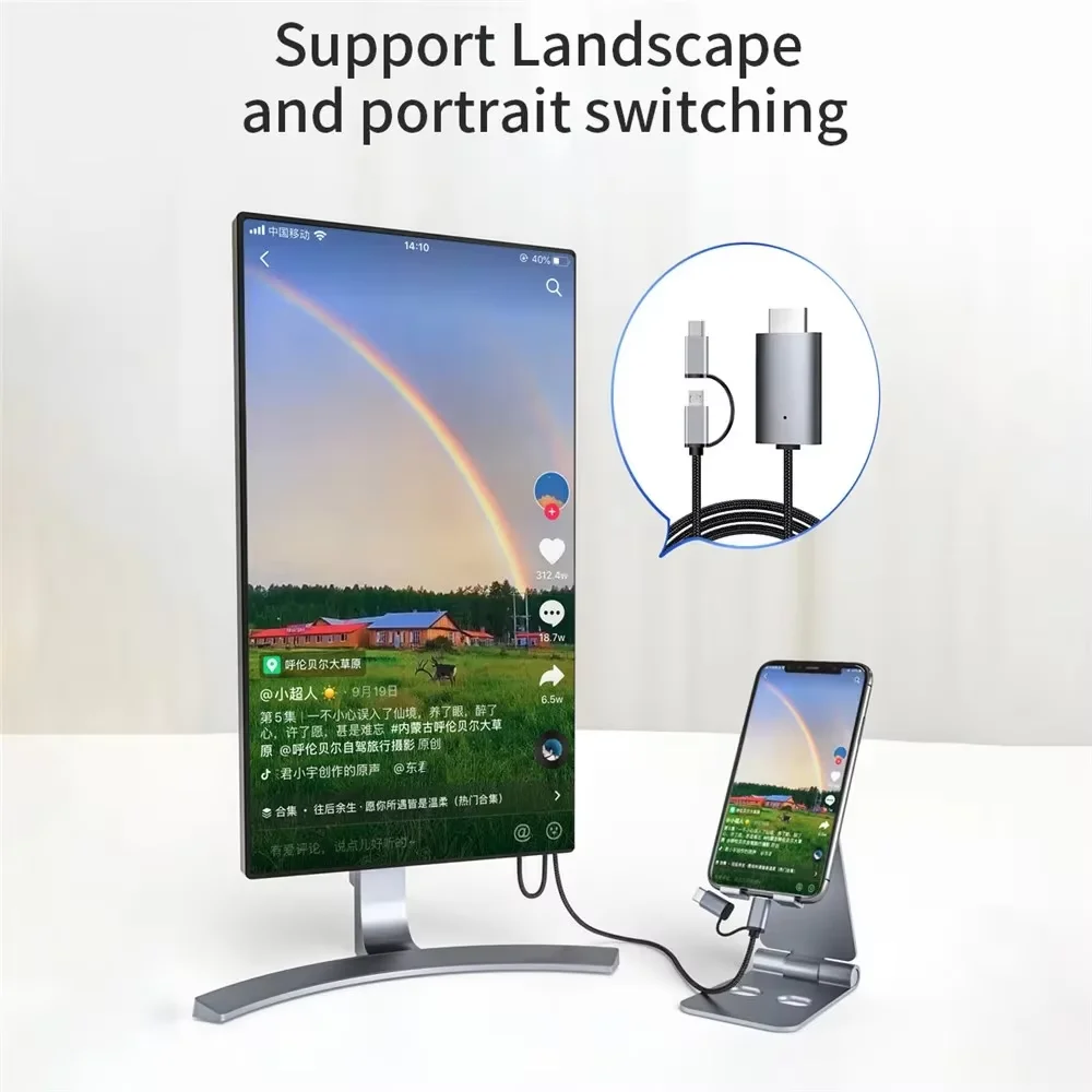 Фото Кабель KEBIDUMEI Type C/Micro USB для HDMI-совместимых устройств, HD-кабель для потоковой передачи и зеркалирования экрана, ТВ-приставка для телефона и планшета №2
