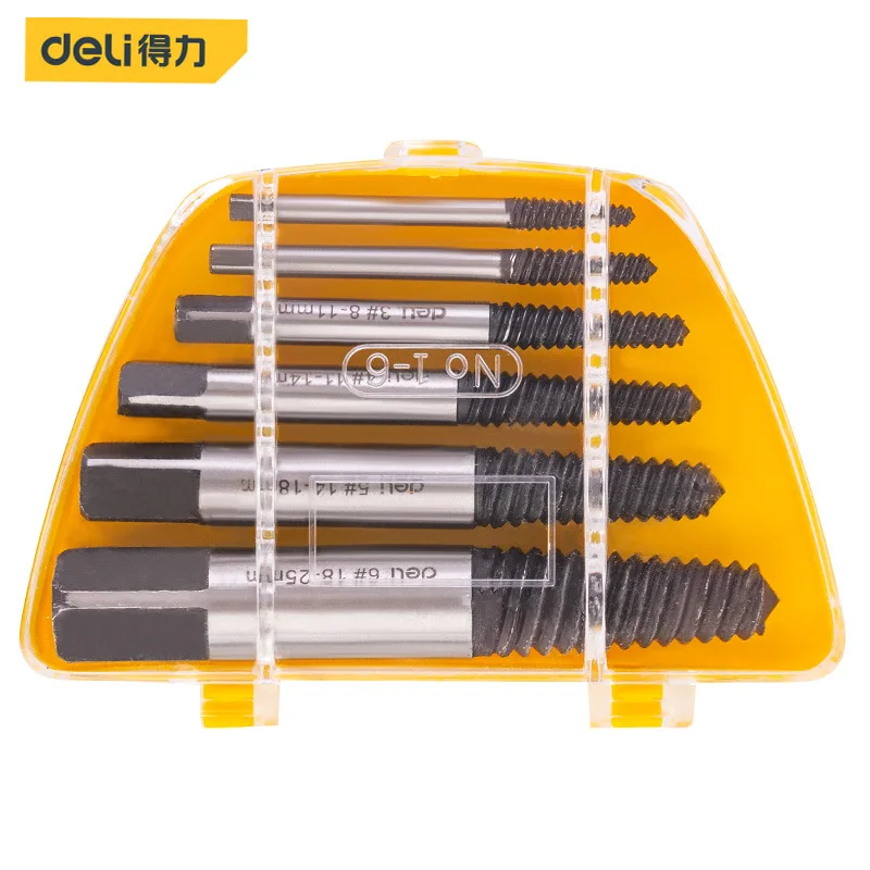 Deli 5/6Pcs Damaged Broken Screw Remover Extractor Drill Bits Durable Easy Out Remover Center Drill Damaged Bolts Remover Tool