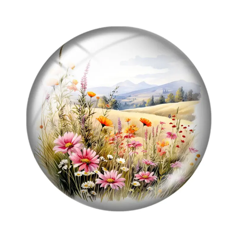 Поле цветы полевой пейзаж Clipart mix 12 мм/18 мм/20 мм/25 мм круглый фотостекло кабошон