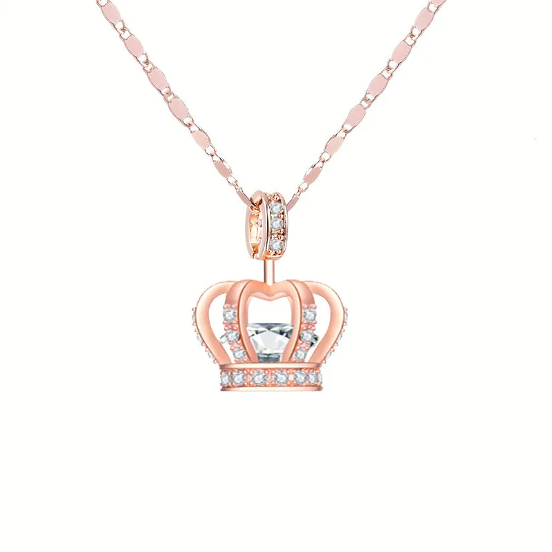 

Fashion New Crown Inlaid Cubic Zirconia Gemstone Pendant Necklace Platinum-plated Rose Gold Women's Noble Jewelry Free Shipping