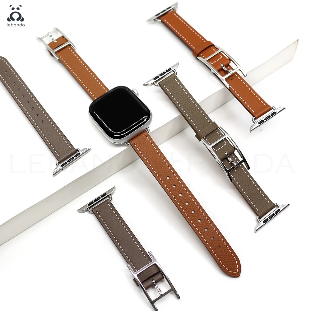 Фото Ремешок Lebanda Hapi Attelage Single Tour для Apple Watch Series 11 10 9 8 7 6 SE3, роскошный кожаный ремешок с плотно прилегающим адаптером и H-образной пряжкой №2