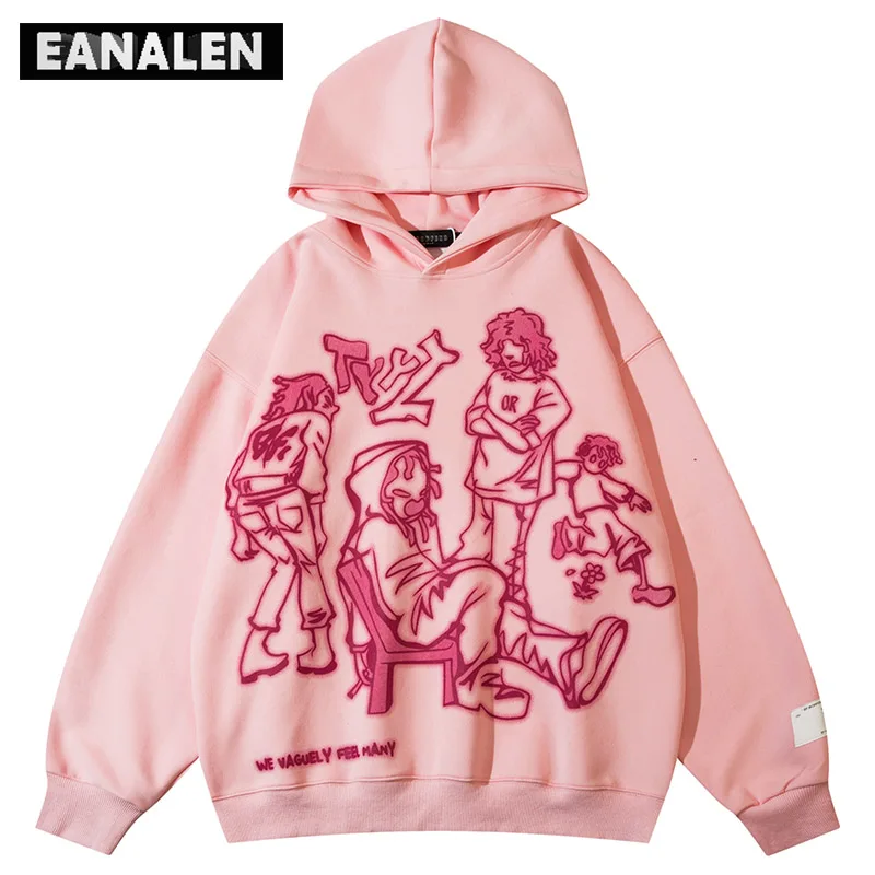 

Толстовка в стиле Харадзюку для мужчин и женщин, Свитшот в стиле ретро с рисунком аниме, розовая парная одежда оверсайз Y2K, уличный костюм, худи с граффити