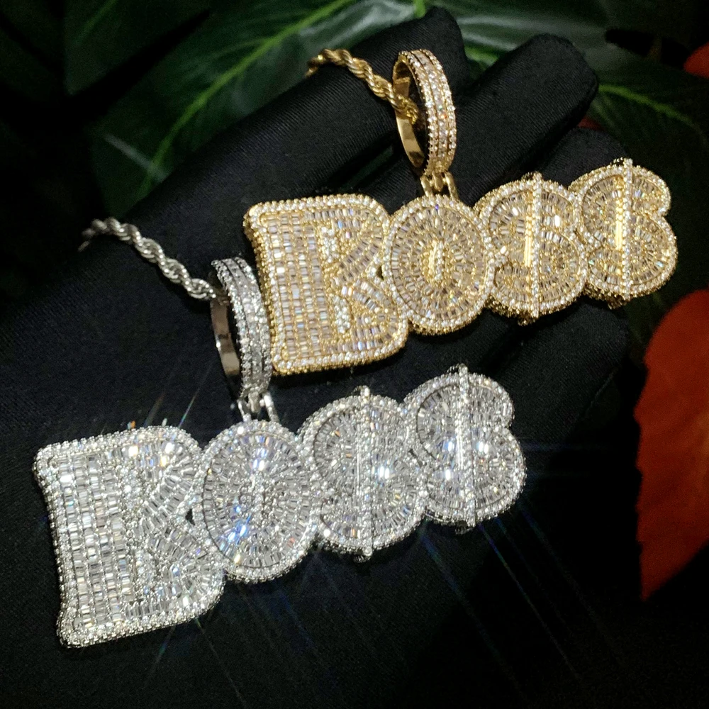 

2023 New Fashion Iced Out Bling 18K Gold Plated Letters Pendant Necklaces Micro Pave CZ Charm Necklaces Men's Hip Hop Jewelry