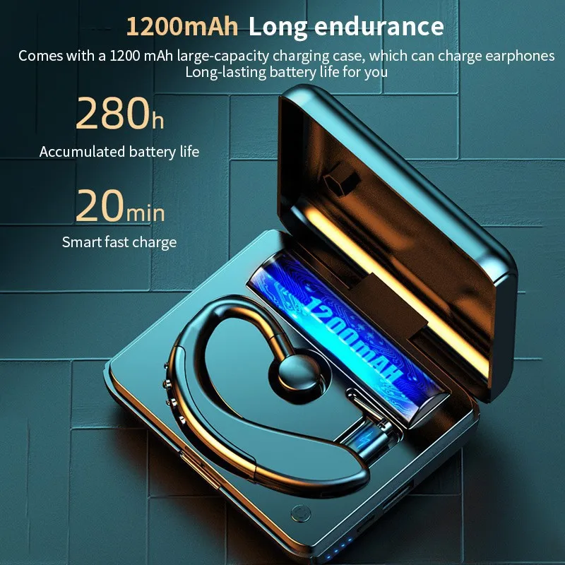 

Y10 Business Wireless Headset Bluetooth-compatible Ear-Mounted Earplug with Charging Box Single Ear Sports Stereo Headphones