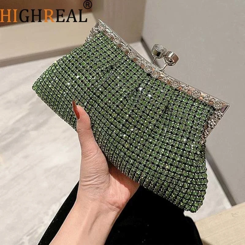 

Luxury Rhinone Evening Clutch Bag Dress Wedding Bride Handbag Shiny Design Party Banquet Lady Portable Purse