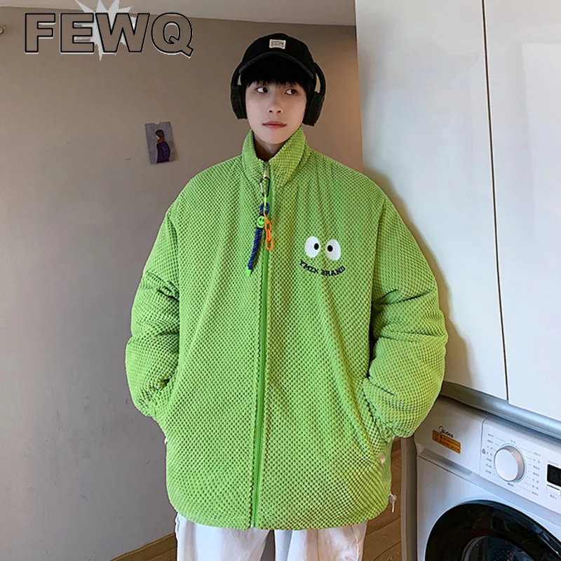 

FEWQ Pendant Decoration Men's Winter Padded Jackets Waffle Thickened Mock Neck Korean Fashion Casual Coat 2022 Winter New 24B334