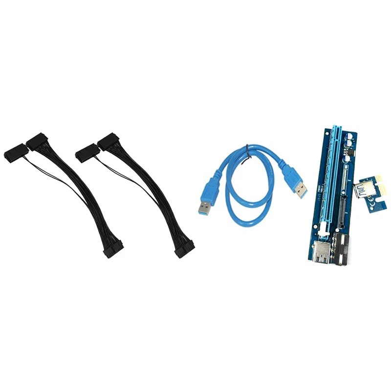 

2 шт. ATX 24Pin PSU 18AWG кабель питания синхронный стартера материнская плата и 1 комплект PE503 PCI-E 1X до 16X Удлинительный кабель