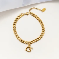 new love pearl pendant cuban bracelet womens fashion temperament design peach heart hand jewelry