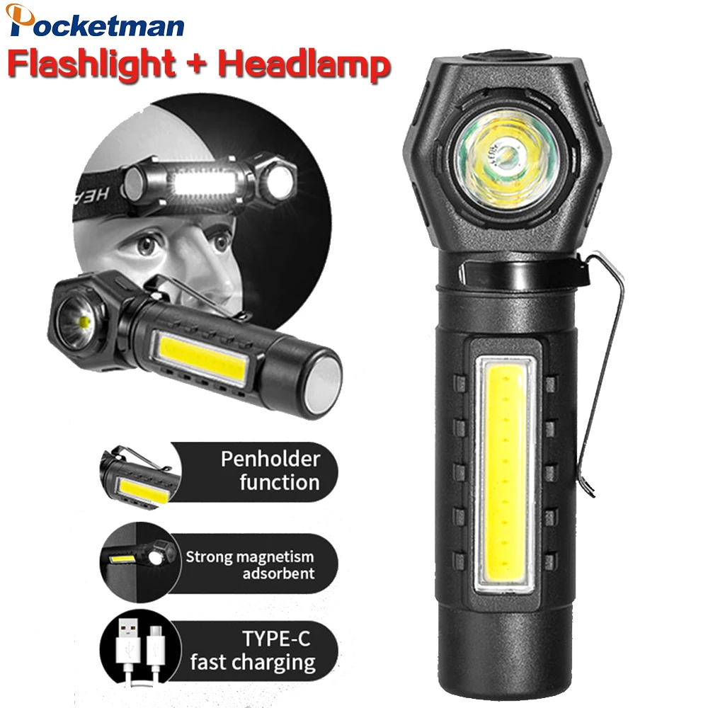 

Super Bright LED Flashlight Zoomable Headlamp USB Rechargeable Torch Waterproof Flashlights Work Light with Built-in Battery