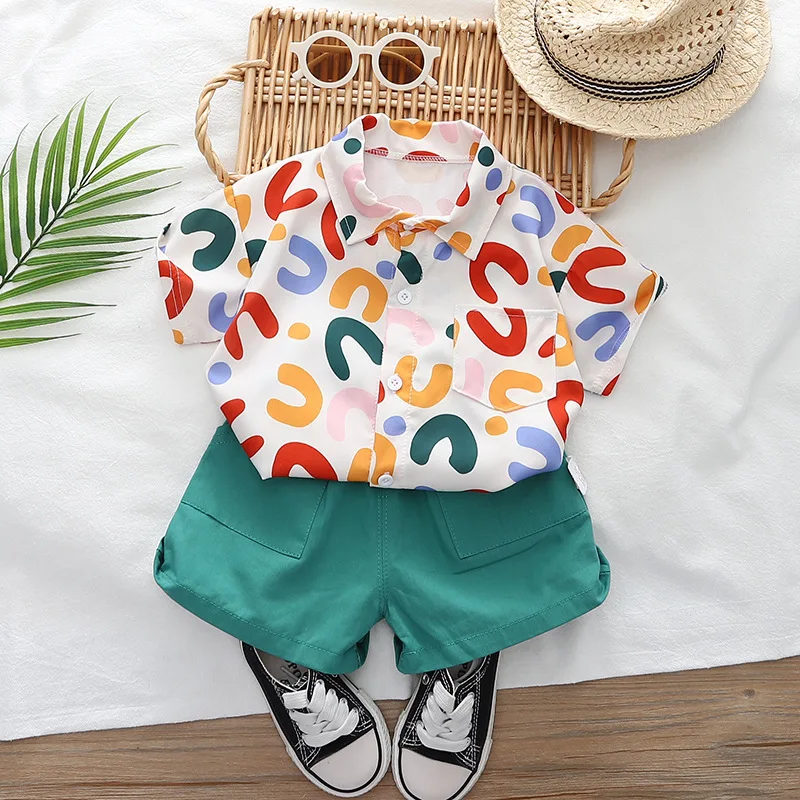 

IENENS Summer Baby Clothing Sets Print Shirt + Shorts Suits 0-4 Years Kids Boy Short Sleeve Holiday Clothes Casual Outfits