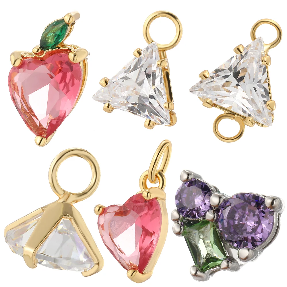 

Big Zircon Charms Geometric Heart Cherry Colorful CZ Charm for Jewelry Making Gold Color Supplies Diy Earrings Necklace Bracelet