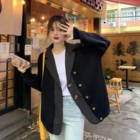 autumn winter women chic loose casual knitted sweater unique desige leisure commute jacket fake two piece sweater coat cardigans