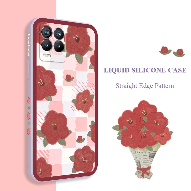 

Red Flowers Phone Case For OPPO Realme 8 8i 7 7i 6i 6 Pro C1 C11 C12 C15 C20 C21Y C25 C25S F19 F17 F9 Pro Cover
