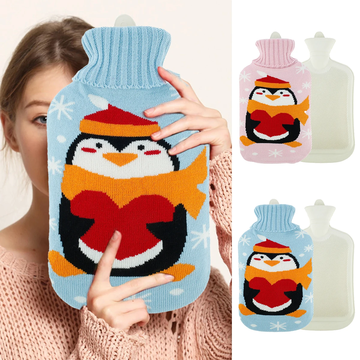 

Бутылка для горячей воды, 2 л, сумка для горячей воды с трикотажным чехлом, резиновый мешочек для горячей воды для менструальных судорогов, о...