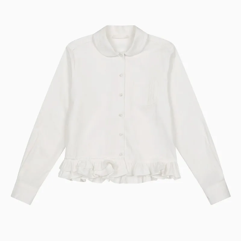 Новинка осени 2024 асимметричная универсальная Лоскутная белая рубашка с оборками