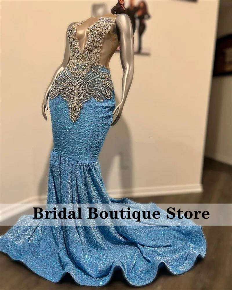 

Sexy Sparkly Mermaid Prom Dress 2023 Crystal Rhinestone Graduation Birthday Party Dress Formal Events Gowns Robe De Bal