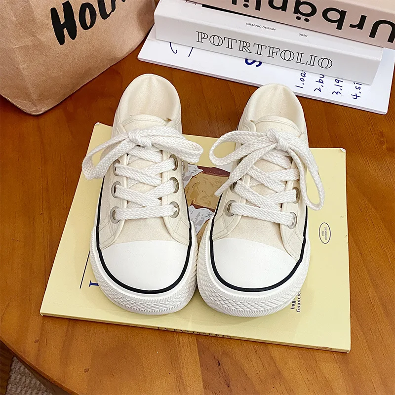 Ugly and Cute Big Head Canvas Shoes for Women in 2023 Summer Inns: A Small Group Retro Two Wear Mango Shoes Casual Board Shoes
