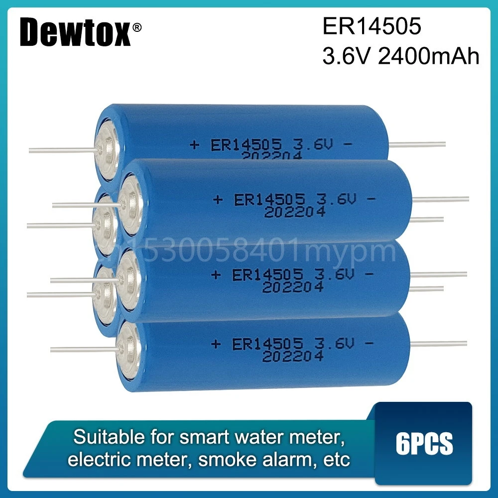 

6pcs 3.6V ER14505 14505 2400mah AA Industrial Lithium Battery LR6 R6P for PLC Control Li-ion Batteries with Pins