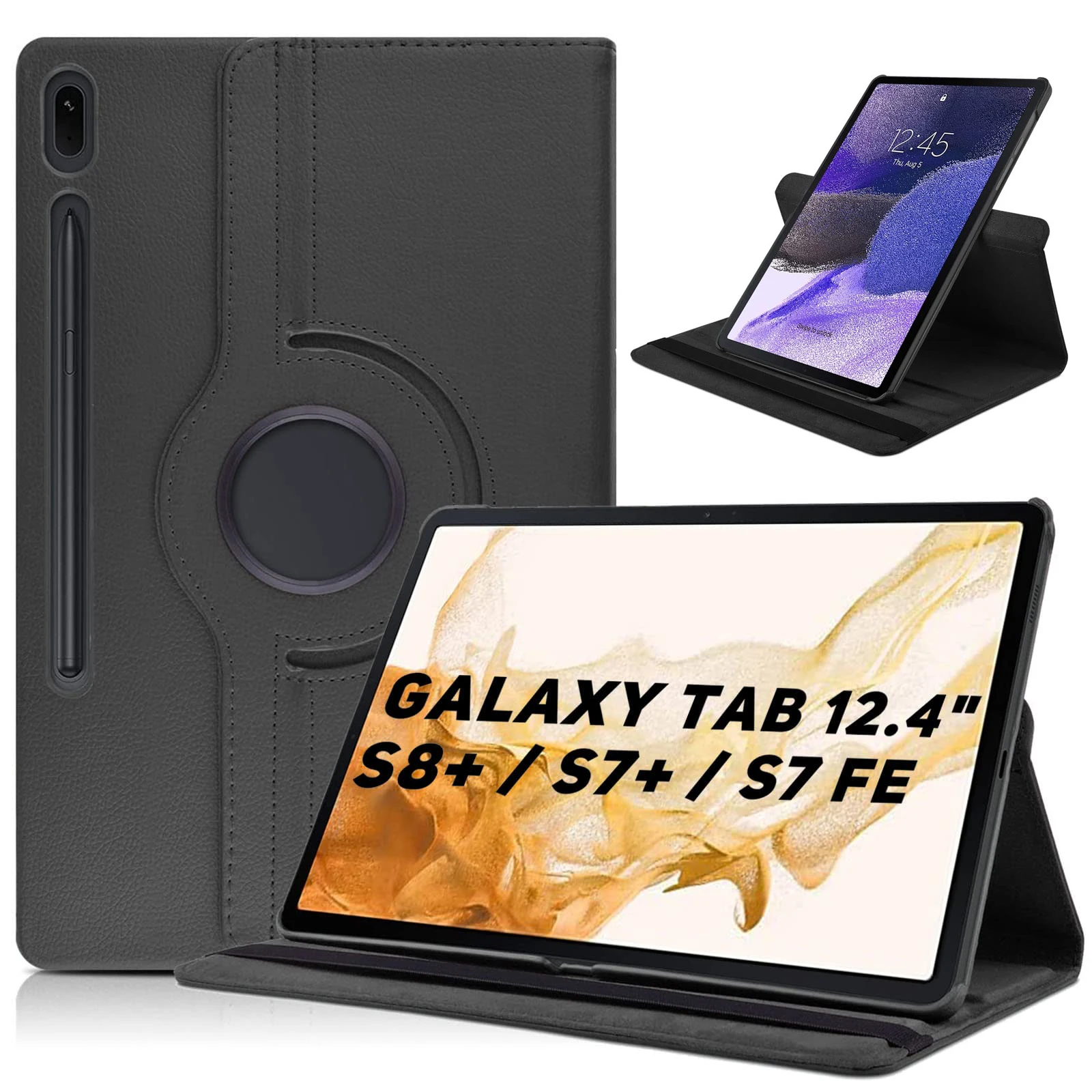 

Чехол для Samsung Galaxy Tab S7 FE 12.4 Φ 2021 S8 + Plus 5G 2022 S7 + Plus 2020 12,4 дюймов, поворотный Чехол, подставка, функциональный держатель для карандашей
