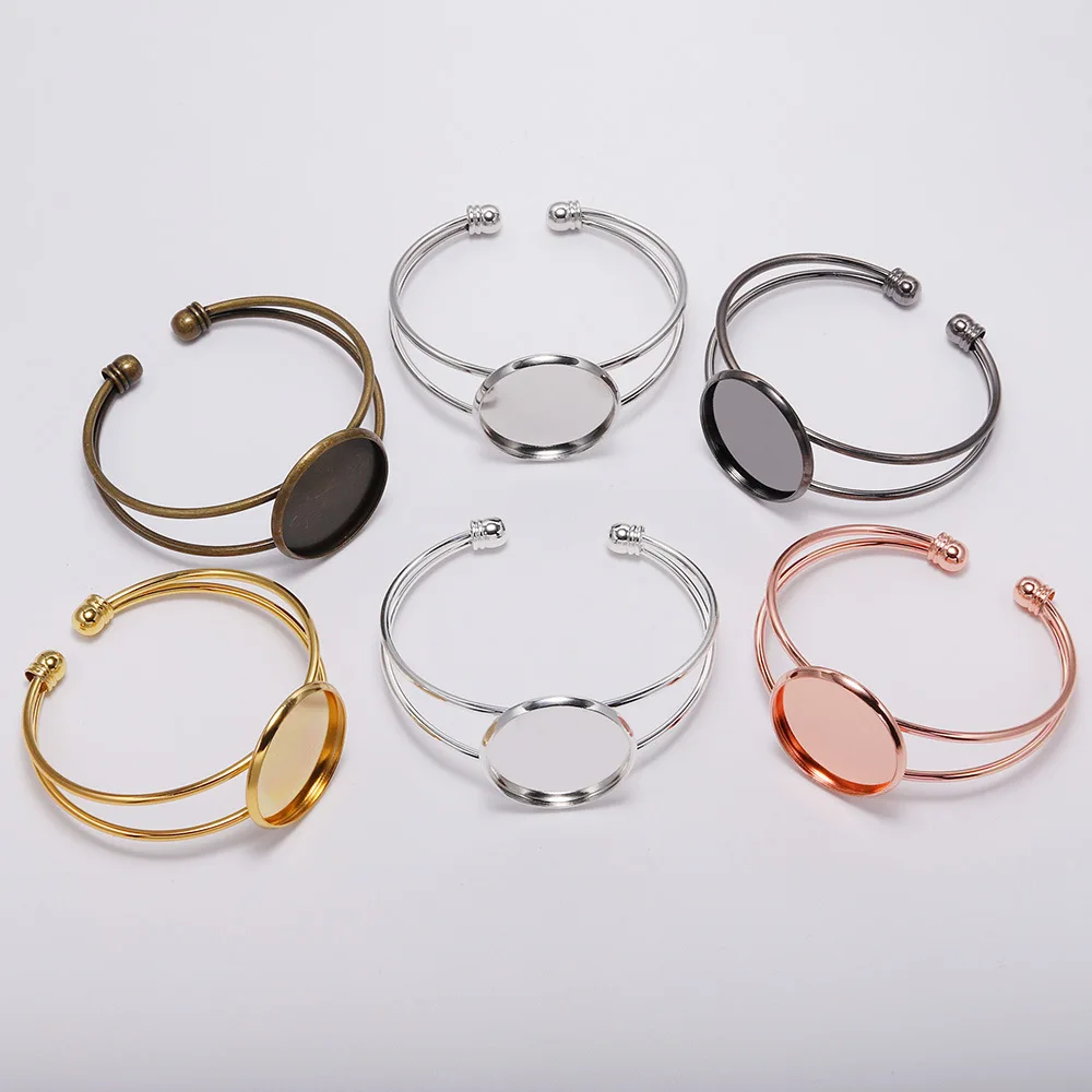 

High Quality 18mm 20mm 25mm 6 Colors Plated Bangle Base Bracelet Blank Findings Tray Bezel Setting Cabochon Cameo