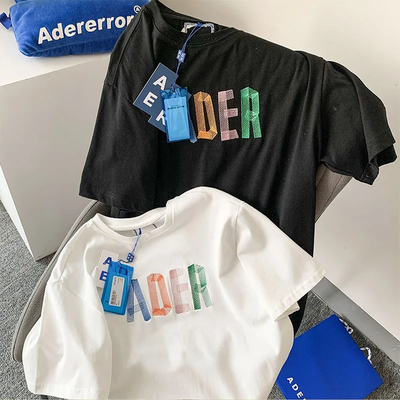 

ADER Color Letter Logo T shirt Origami Embroidery Loose Men's Women's Ader Error Couple Short Sleeves