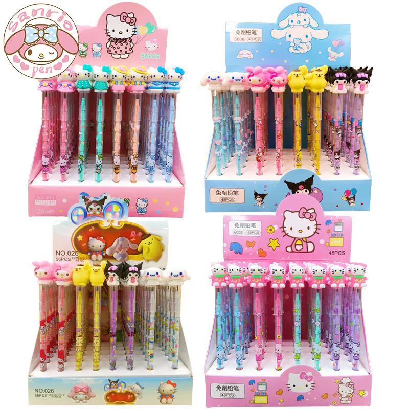 

Sanrio 48/56pcs Mechanical Pencil Hello Kitty Cinnamonroll Kuromi Melody Cute Student Stationery Children's Painting Boxed Gifts