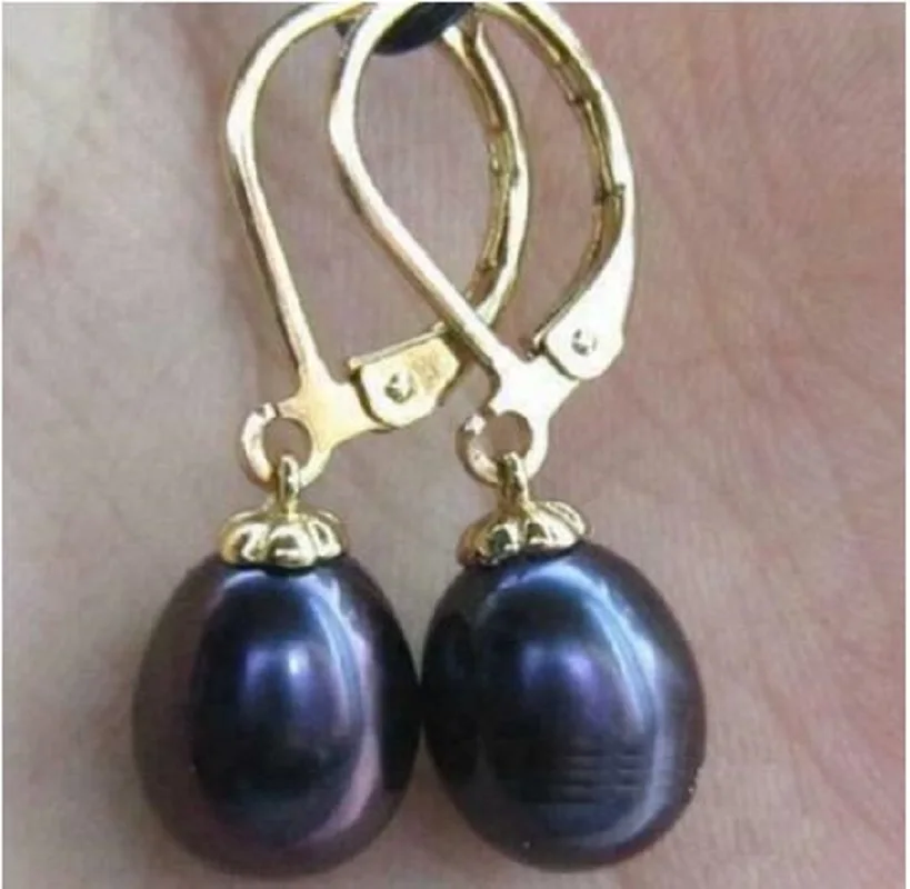 

Natural AAA+ 11x9mm South Sea black Pearl 14K Gold Earrings