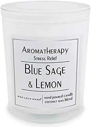 

Blue Sage & Lemon Candle | Glass Lid, Large | Aromatherapy | Wellness Collection | 15.5oz Jar Votive candles Fake candles light