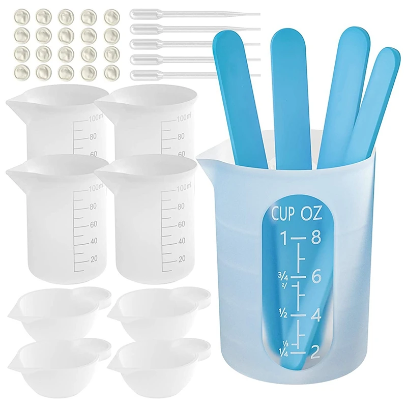 

Silicone Resin Measuring Cups Tool Kit- Measure Cups, Silicone Popsicle Stir Sticks For Epoxy Resin Mixing, Molds