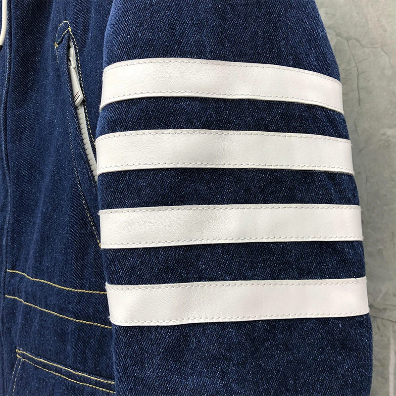 TB THOM Men's Winter Jacket Down Jacket Fashion Brand Cowboy Ovecoat Thicken Down-Filled 4-Bar Stripe Zip-UP Hoodie Denim Coat