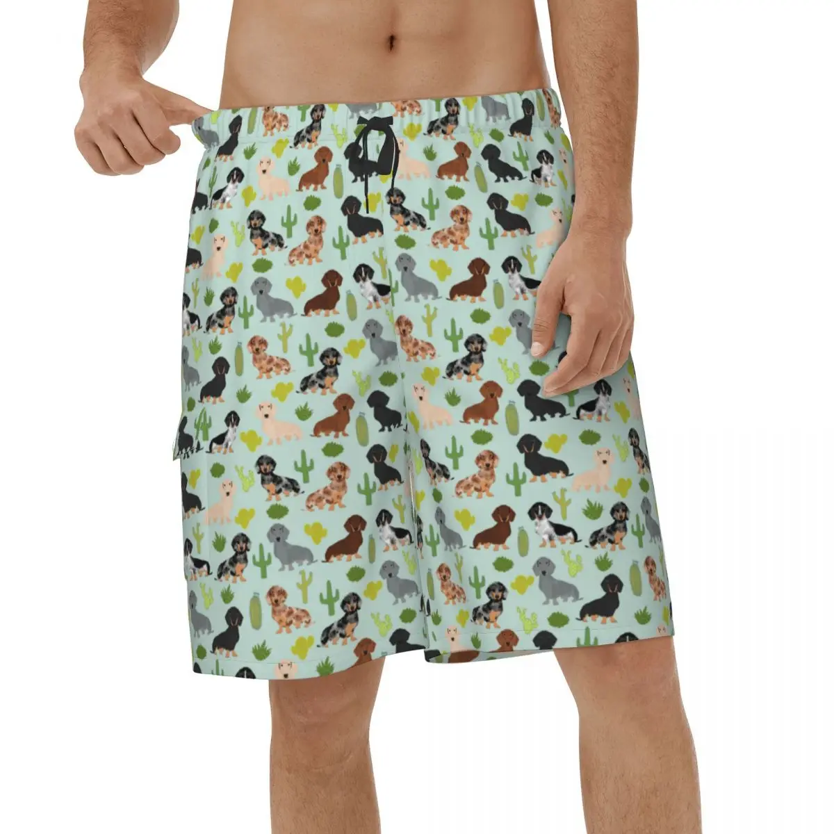 

Doxie Dachshund Cactus Dog Beach Shorts Men Summer Fashion Animal Swimsuits Short Pants Breathable Sports Male Short Pants