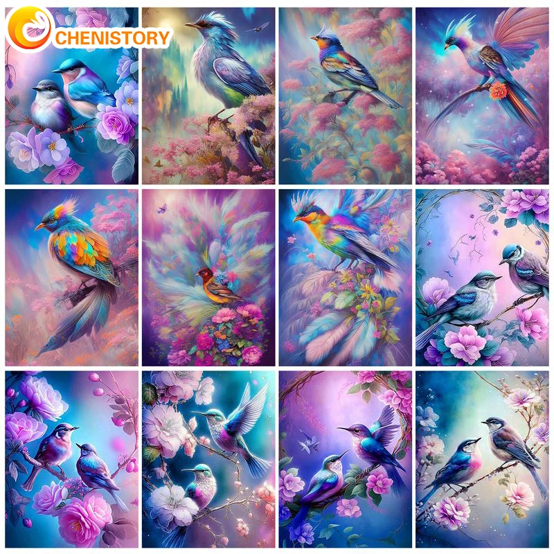 

CHENISTORY Oil Painting By Numbers On Canvas DIY Kits Branch Bird Acrylic Paint For Adults Coloring By Number Home Wall Art Deco