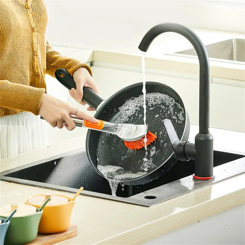 

Кухонная щетка для чистки, щетка для чистки с длинной ручкой со съемной щеткой, Диспенсер губки, щетка для мытья посуды, кухонные инструмент...