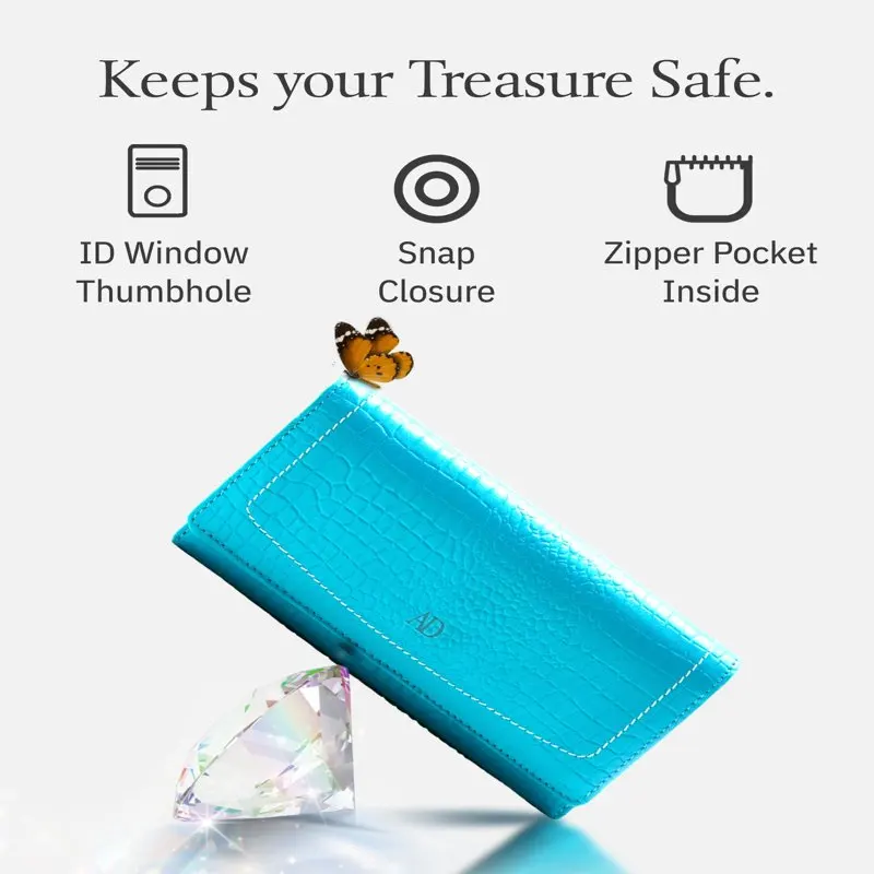 Genuine  Wallets For Women - Ladies Accordion Clutch Wallet With Coin Purse Pocket And ID Window RFID Blocking