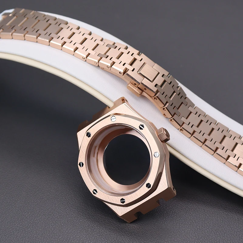 41mm Rose Gold Watch Case Bracelet Accessory Parts For Seiko nh35 nh36 Movement 31.8mm Dial Sapphire Crystal Glass Waterproof enlarge