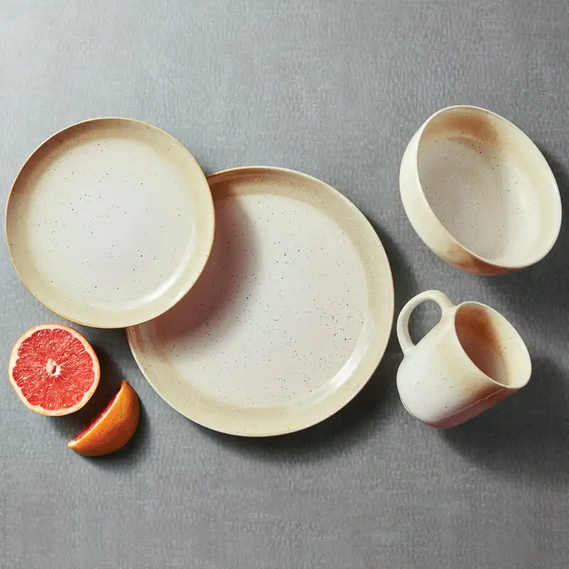 

Beige Reactive Stoneware 16 Piece Dinnerware Set