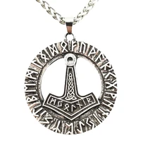 thor hammer nordic runes protection amulet viking talisman jewelry mens necklaces