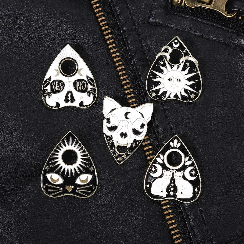 

Witch Ouija Enamel Pins Custom Witchcat Skull Sun Moon Brooches Lapel Badges Black Punk Gothic Jewelry Gift For Kids Friends