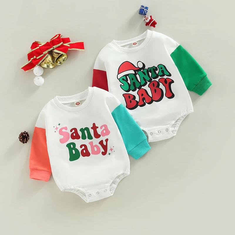 

2022-10-11 Lioraitiin 0-24M Infant Baby Boy Girl Christmas Bodysuit Long Sleeve Round Neck Hat/Star Letter Print Jumpsuit