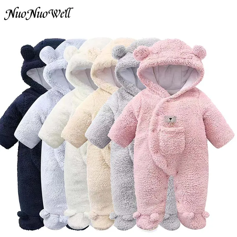 

Bodysuits One-pieces Winter Coral Fleece Costume Outwear Baby Boy Clothes Warm Baby Girl Hoodied Clothes Overall Romper Jumpsuit