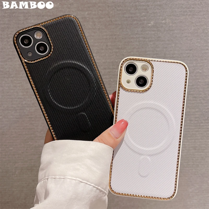 

Luxury Leather Texture Magsafe Magnetic Wireless Charging Case For iPhone 13 12 11 Pro Max Soft Silicone Bumper Shockproof Cover