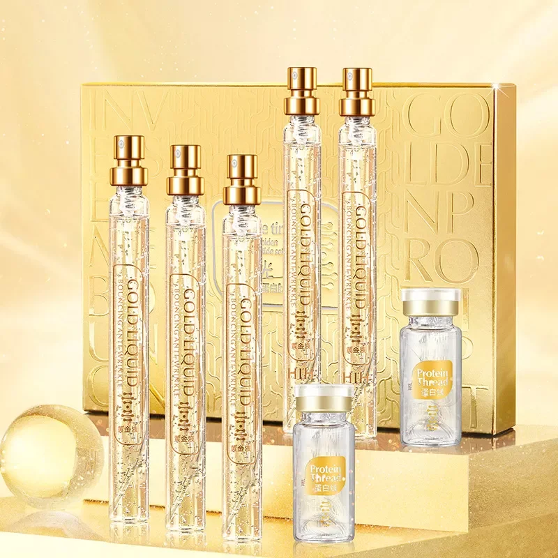 

Gold Protein Peptide Essence Set Collagen Line+24k Gold Essence Liquid Hydrating Moisturizing Anti Aging Wrinkle Skin Face Serum