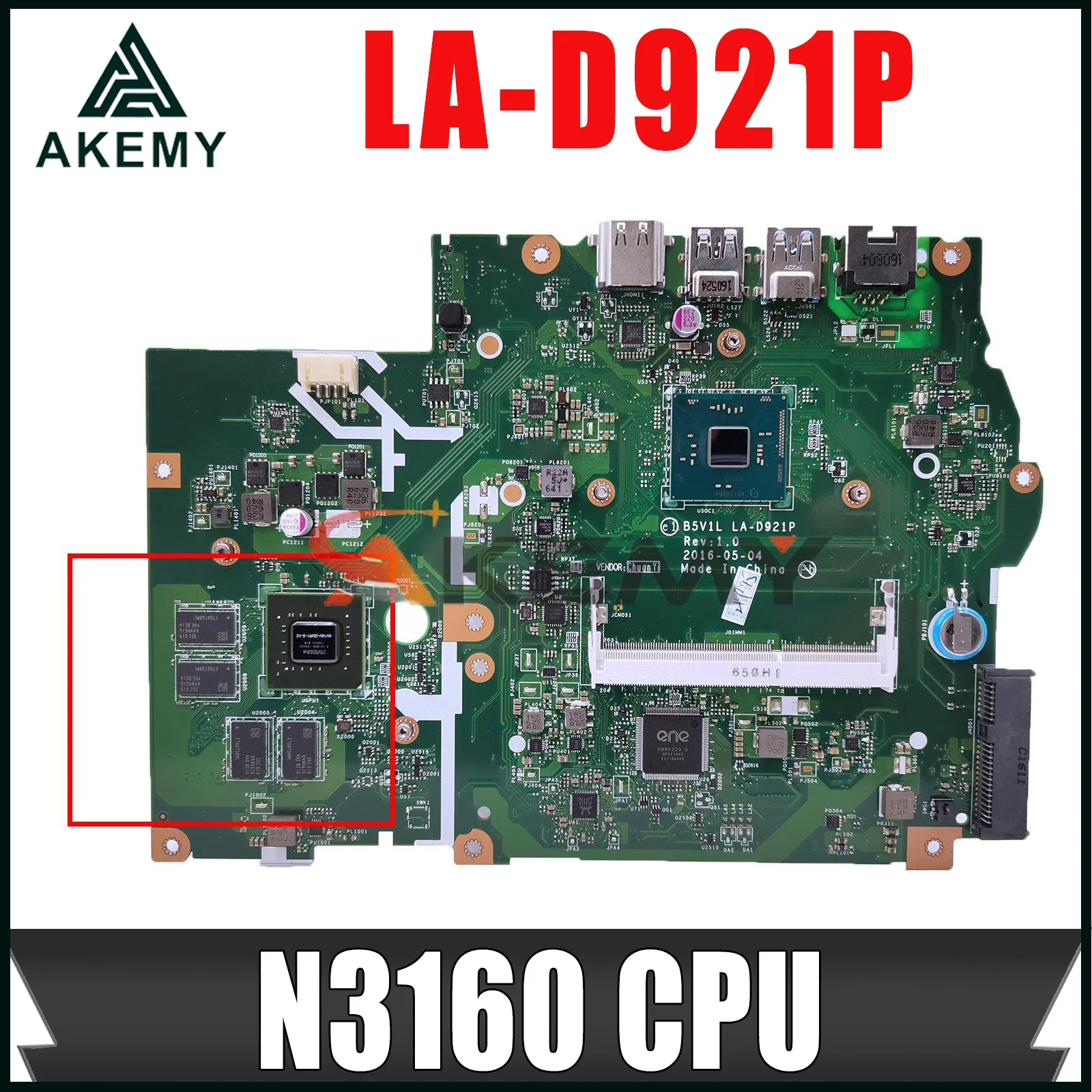 

NBGHC11001 NB.GHC11.001 B5V1L LA-D921P For ACER aspire ES1-532 laptop motherboard with 920MX GPU N3160 CPU mainboard 100% tested