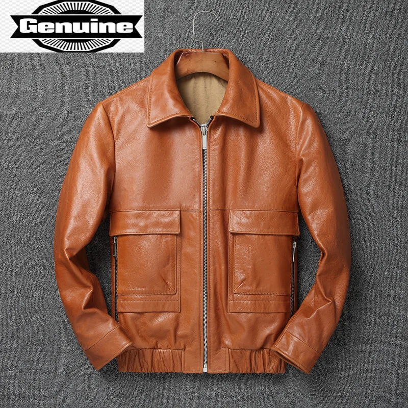 Short Genuine Leather Jacket 2023 Men 100% Cowhide Coat Motorcycle Clothes Plus Size 9xl Spring Autumn Hommes Veste