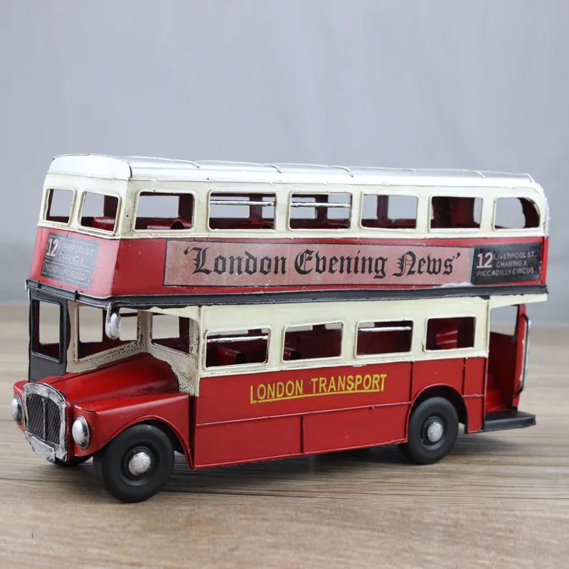 

Оловянная модель автомобиля ручной работы с двухуровневым автобусом, украшение для бара, реквизит для фотосъемки